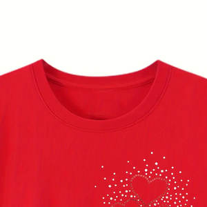 Camiseta de Algodón 100% con Pedrería para Hombre, Ajuste Holgado, Color Rojo, Nuevo Diseño, Suave, con los Mejores Detalles - Product Image 5