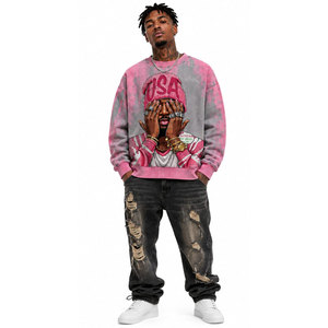 Pink Gray Tie Dye Sweatshirt With USA Graphic Print Men Relaxed Fit Sublimation Printed Apparel Adults Sweatshirts - Product Image 3