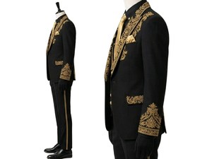 Costume de smoking noir brodé or pour homme, 3 pièces, tenue de cérémonie, gilet croisé, tenue de marié - Product Image 3
