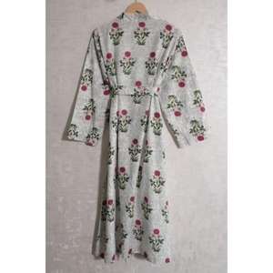 Bata Kimono de Algodón Indio Lavinas Estampada, Hecha a Mano, Estilo Boho, con Cuello en V, Larga, Suave y Transpirable, para Verano, Descanso y Noche - Product Image 5