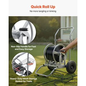 Carrello per Tubo da Giardino ad Alta Pressione 200/300ft, Tubo in PVC a Rete da 16mm Maniglia per carichi pesanti a due ruote - Product Image 3