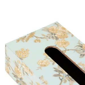 Luxury Floral Lacquer Finish Wooden Tabletop Tissue Holder Handmade Free Standing Multi-Purpose Organizer - Product Image 1