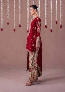 Ensemble de costume Sharara brodé pour femmes avec dupatta en faux Georgette, tenue de mariage et de fête Salwar Kameez - Product Image 4