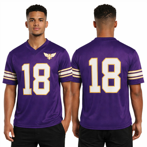 Maillot de football américain violet personnalisé pour hommes, respirant, avec numéro imprimé, uniforme d'équipe, col en V, maillot d'entraînement - Product Image 1