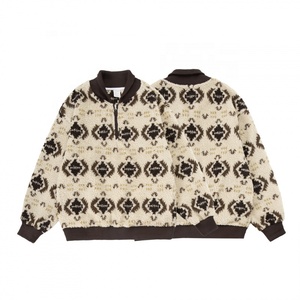 Sweat-shirt à fermeture éclair 1/4 pour homme, en polaire sherpa polyester de haute qualité, avec logo personnalisé, motif jacquard ethnique, pour l'hiver - Product Image 1