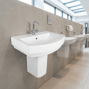 Round Granite Wash Basin With Stone Stand Eco Friendly Bathroom Half Pedestal Sink For Hospital Mall - Product Image 6