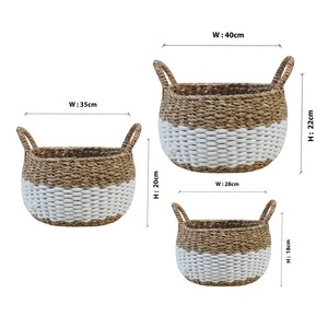 Set of 3 natural and ivory colored seagrass baskets Handmade Storage Basket Wholesale eco-friendly Made Viet Nam - Product Image 2