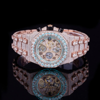 Montre analogique de luxe pour hommes, ton or rose, quartz, incrustation de diamants, acier inoxydable, bracelet de 20mm, cristal saphir, résistante à l'eau