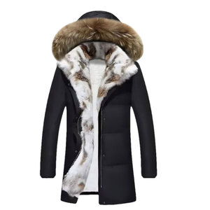 Chaqueta Larga de Plumón para Hombre de Alta Calidad con Capucha de Piel, Resistente al Viento, Estilo Casual, Cierre de Cremallera, Color Negro, Hecha en Pakistán - Product Image 2