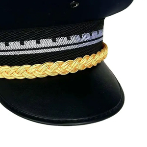 High Quality Parade Dress Cap Ivory Top Gold Rope Trim Black Brim Metal Emblem Formal Uniform Headwear - Product Image 4