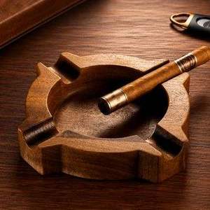 Wooden Customized Desktop <b>Ashtray</b> American Style Minimalist Design Home Use Handcrafted Solid Wood Cigar 4 Slots Walnut Timber - Product Image 3