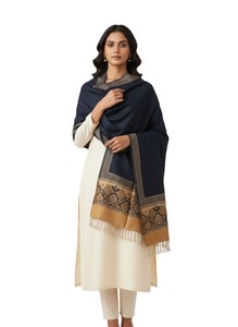 Chal de cachemira azul marino con patrón geométrico y borlas para mujer, ropa de invierno - Product Image 5