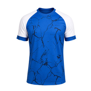 Camiseta de Manga Raglán Azul para Hombre con Estampado Negro, Tejido de Punto de Secado Rápido, Cuello Redondo, Corte Regular, Estilo Casual, Unisex - Product Image 2
