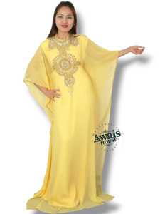 Robe caftan abaya en mousseline de soie pour femmes, simple et élégante, col montant, manches longues, broderie de sequins unie - Product Image 4