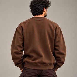 Custom Oversized Cotton/Polyester Woolen Fabric Lightweight Pullover <b>Sweatshirt</b> for <b>Men</b> Solid Color Casual Classic <b>Crewneck</b> - Product Image 3