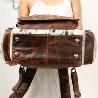 Sac à dos de voyage d'été pour femme en cuir de vachette véritable, style western vintage marron et blanc, résistant à l'eau, avec logo animalier