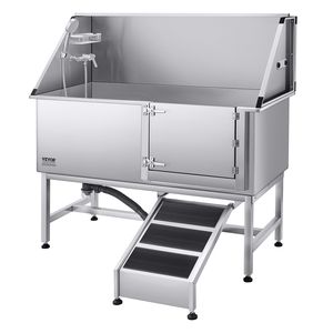 62-Inch Stainless Steel <b>Dog</b> Washing Station with <b>Ramp</b> PE Water Filter Board Faucet Showerhead Soap Holder Pet Grooming Tub - Product Image 1