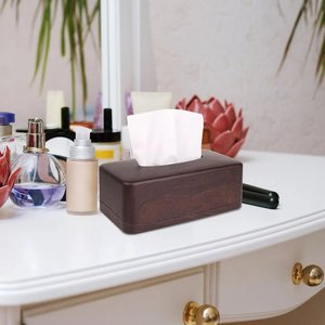 Boîte à mouchoirs en bois de noyer foncé, couvercle rectangulaire à bords arrondis, distributeur de serviettes faciales, décoration de table de toilette - Product Image 6