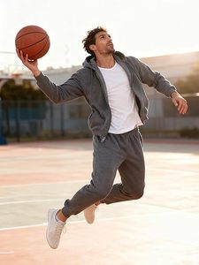 Men's Gray Hooded Tracksuit Full Sleeve Solid Color Casual <b>Zipper</b> Front 100% Cotton Breathable Regular Fit Autumn Wear - Product Image 2