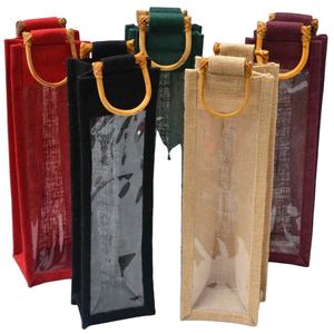 Vente en usine de sacs à vin en jute recyclables emballage cadeau écologique à motif de lettres sacs à vin bon marché en offre à prix réduit - Product Image 1