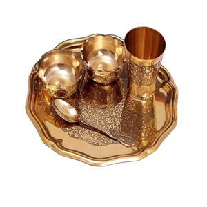 Fabulous Design Round Shape Thali <b>Set</b> With Glass Spoon 4 Bowls Finest Quality Thali <b>Set</b> Stainless Steel Thali <b>Set</b> - Product Image 5