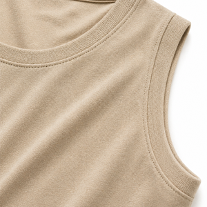 Camiseta sin mangas de color sólido para mujer, cuello redondo, transpirable, tejido de punto, largo regular, beige, 100% algodón, deportiva, jersey de 180g - Product Image 6