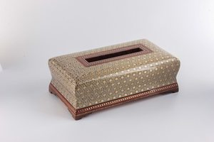 Modern Handmade Wooden Square Tissue Box Oriental Design Geometric Pattern Decorative Home Tabletop Tissue Organizer Holder UO - Product Image 2