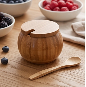 Handcrafted Wooden Salt And Sugar <b>Bowl</b> <b>With</b> <b>Lid</b> And Spoon Herb Spice Storage Container For Kitchen Use Eco Friendly Food Grade - Product Image 3