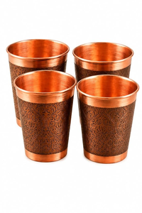 Pure <b>Copper</b> Hammered Tumbler for Ayurvedic Health Benefits Handcrafted Modern Eco-Friendly <b>Screw</b>-On Cap Home Hotel - Product Image 2