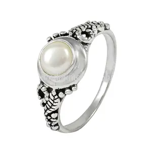 925纯银珍珠戒指女士精品手工首饰散装批发银戒指供应商