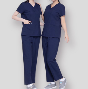 Ensemble de blouses médicales unisexe, haut à col en V et pantalon droit, uniforme d'hôpital, tissu en coton et polyester - Product Image 2