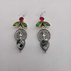 Boucles d'oreilles en jaspe buffle, grenat et péridot, en argent sterling 925, bijoux faits à la main, cadeau pour femme, anniversaire, luxe - Product Image 6