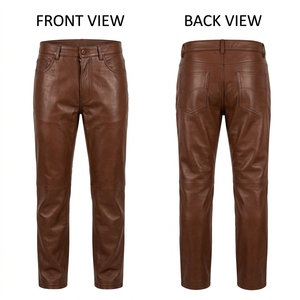 Herren Premium Echtleder-Hose 550 GSM Hellbraun mit Artikulierten Kniepaneelelementen Individuell Geprägtes Logo Biker-Hose mit Hohem Bund - Product Image 2