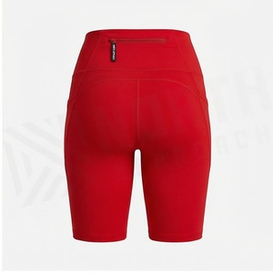 Shorts de yoga rouges taille haute avec poches, extensibles dans quatre directions, sans coutures, pour femmes - Product Image 3