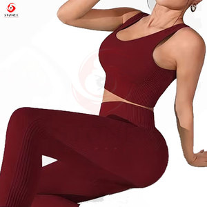 2pcs Nude Yoga Set, Summer <b>Back</b>-Shaping Quick-Dry Fitness Outfit for Women, High-Waist Leggings and Sports Bra Set - Product Image 2