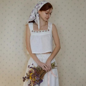 Nouveauté Subh Exim - Débardeurs pour filles en coton 100% respirant, écologiques, unis, teints, avec rubans vintage, col carré - Product Image 1