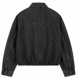 Custom Washed Solid Black Denim Hooded Jacket with Logo Embroidery Personalized Unisex <b>Zip</b> <b>up</b> Oversized Streetwear Bomber Jacket - Product Image 2