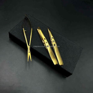 Pinzas para Cejas Chapadas en Oro con Logotipo Personalizado, Pinzas de Acero Inoxidable con Puntas Inclinadas y Puntiagudas, Pinzas para Cejas con Tijeras de Resorte para Cejas y Pestañas - Product Image 4