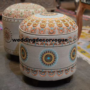 Handmade Patchwork <b>Round</b> Ottoman Multicolored Printed Soft Seating Wedding Favor Decorative Home Decor <b>Stool</b> - Product Image 3