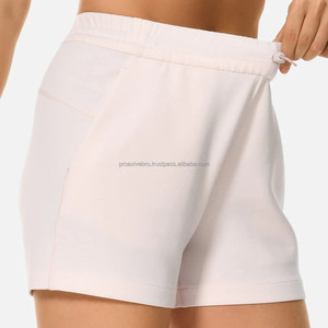 Short de bain décontracté 100% coton pour femme avec ceinture élastique Logo personnalisé Nouvelle collection d'été Short de sport en éponge française - Product Image 3