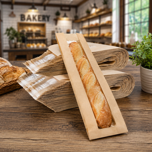 Kraft <b>Paper</b> Bread Bags with Clear Window Self Adhesive Seal <b>Biodegradable</b> Eco-Friendly Patch Handle Luxury Food Packaging - Product Image 4