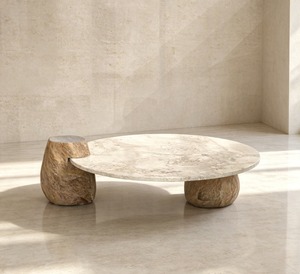 Table basse ronde en marbre avec base sur piétement, design minimaliste pour salon, mobilier d'intérieur - Product Image 1