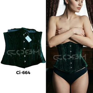 <b>Underbust</b> Green Velvet Corset With Busk Closure - Product Image 6