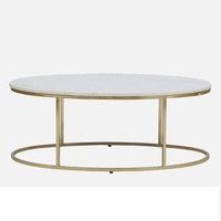Table basse contemporaine écologique avec plateau en marbre, piétement en cage métallique ouverte, table d'appoint polie pour salon