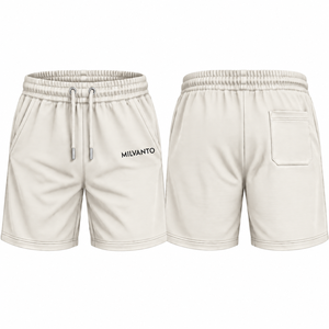 Shorts en molleton français premium pour homme, couleur blanc cassé, avec cordon de serrage, taille élastique, poches latérales, impression personnalisée, respirant - Product Image 1