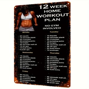CIFbuy Vintage Fitness Plan - Targa in Alluminio 12x8 - Guida Allenamento a Casa - Decorazione Murale Motivazionale per Interni ed Esterni - Per Palestra Domestica e Bar - Product Image 1
