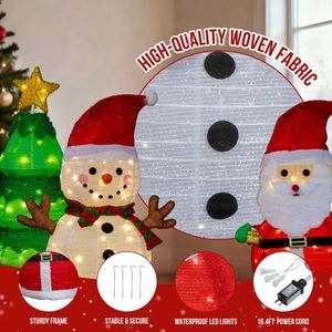 Set of 3 Pre-Lit Santa Snowman Christmas Tree Decorations 150 Warm White LED <b>Lighting</b> <b>Pull</b>-Up Holiday Decor - Product Image 5