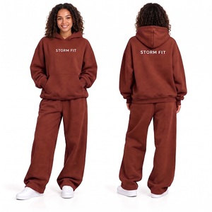Conjunto de Sudadera con Capucha y Pantalones Largos de Forro Polar para Mujer, Estilo Urbano, Corte Regular, 2 Piezas, Color Sólido, Ropa de Invierno Transpirable - Product Image 3