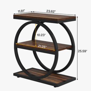3 Tier Narrow Wooden End <b>Table</b> with Black Round Metal Frame Rustic Wood <b>Side</b> <b>Table</b> with Storage Shelves for Living Room <b>Bedroom</b> - Product Image 4