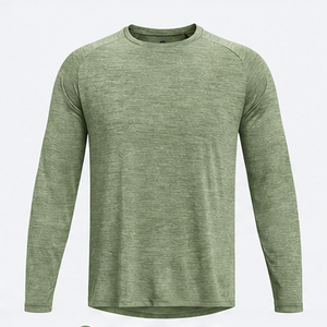 Men's Long Sleeve O-Neck Solid Beige Knitted Polyester T-Shirt Regular Fit Casual Breathable Quick Dry Eco-Friendly - Product Image 2
